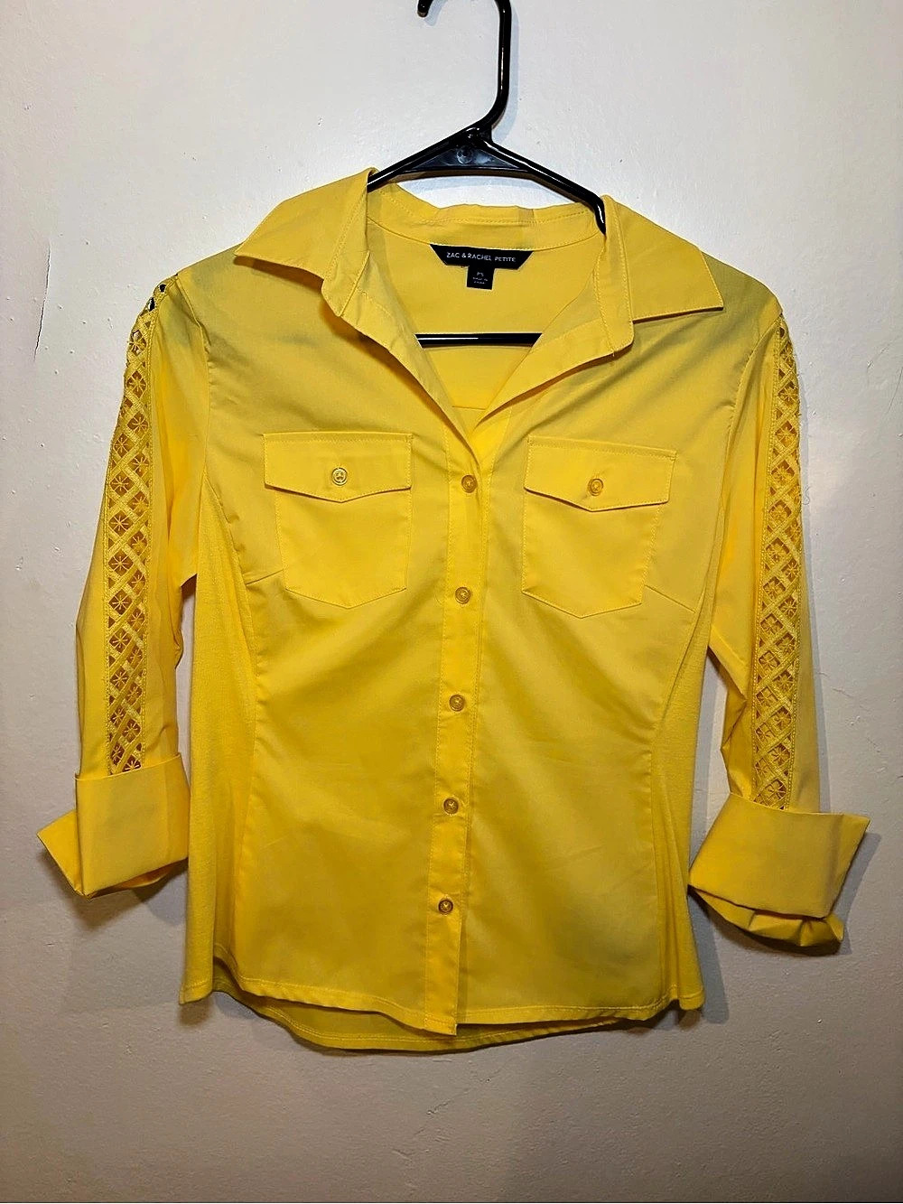 Zac & Rachel Petite Button Down Shirt Yellow Size PS Like New
